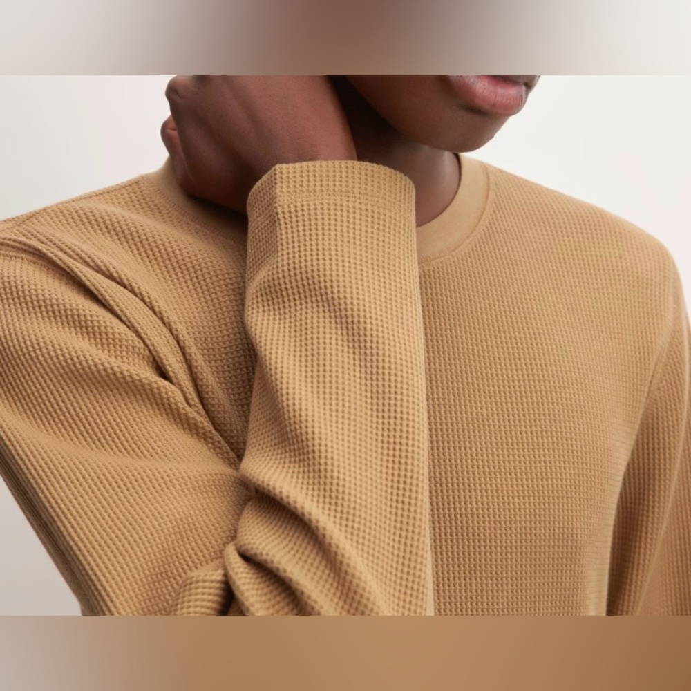 NWT Everlane men’s organic cotton waffle knit crew long sleeve shirt brown large